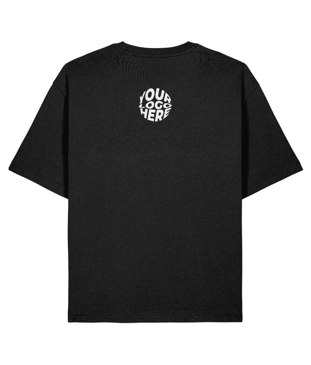 Black custom club T-shirt, back view